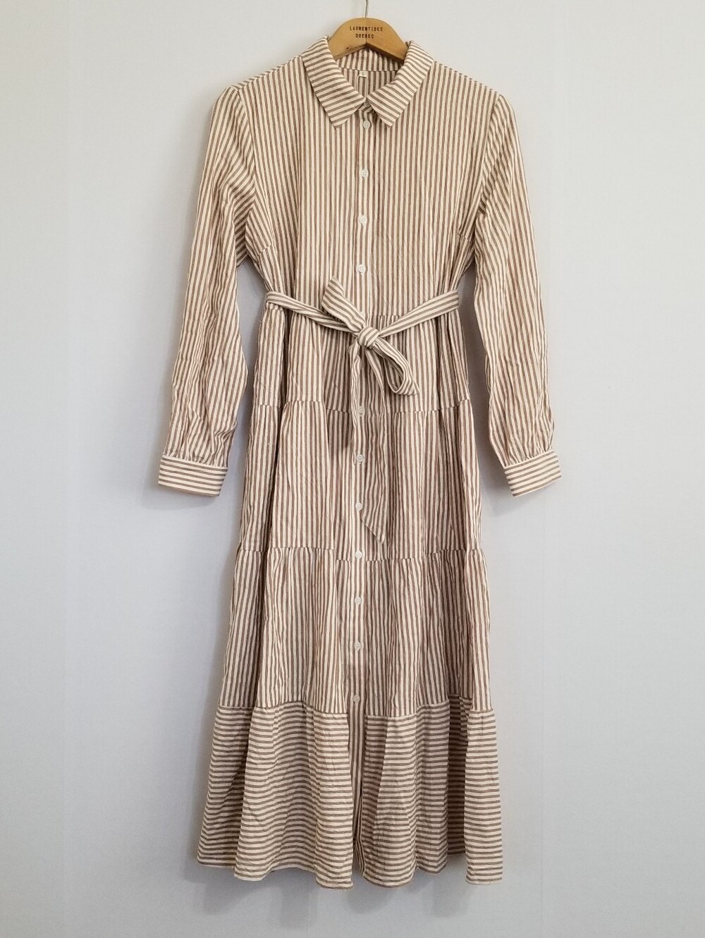 NWT Caracilia Striped Tan Shirt Maxi Dress Size Large